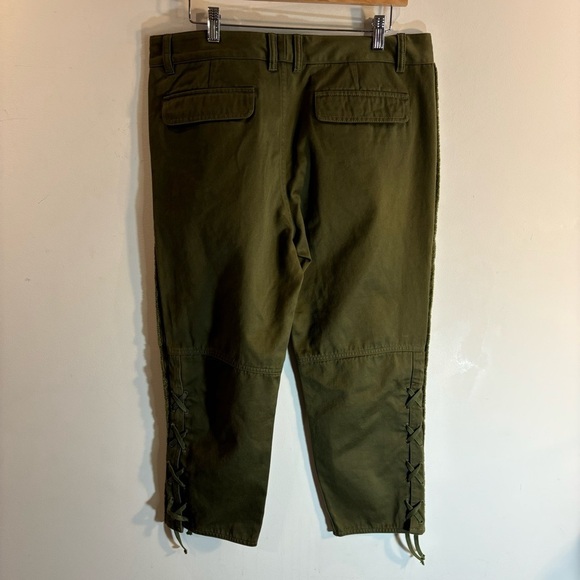 ISABEL MARANT Sz 42 Jessie Pants 100% Cotton Cropped Lace At Hem Olive Green - Picture 7 of 14